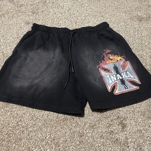 INAKA POWER Black Sweat Shorts Men's Size XXL Graphic Print Drawstring Waist